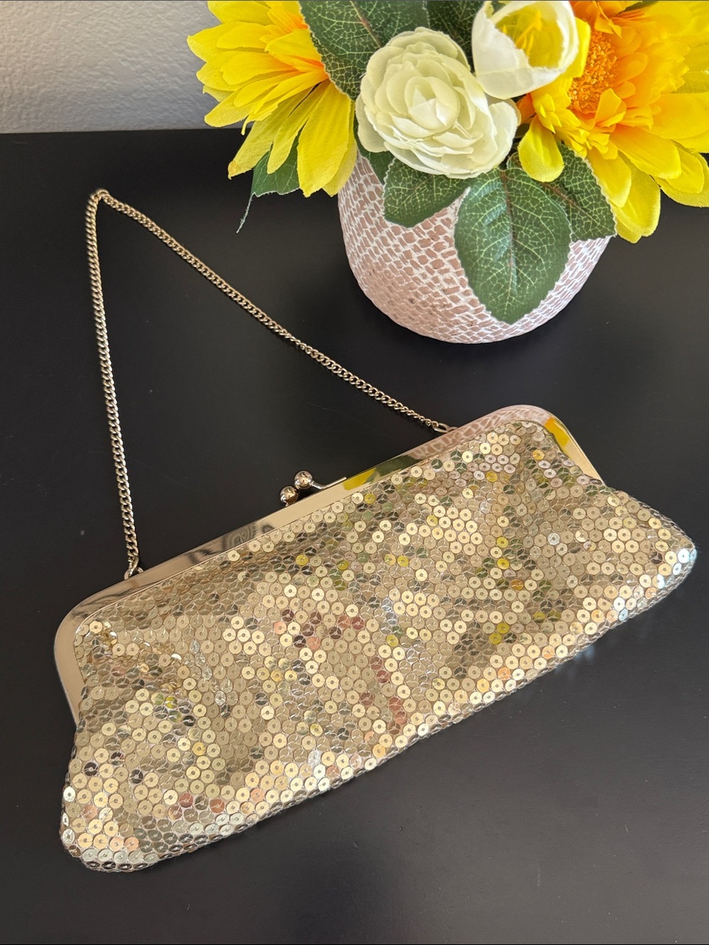 Ann Taylor loft gold sequin clutch/mini bag